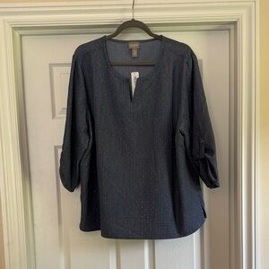 Chico's Dark Blue Blouse with Sparkling Dots